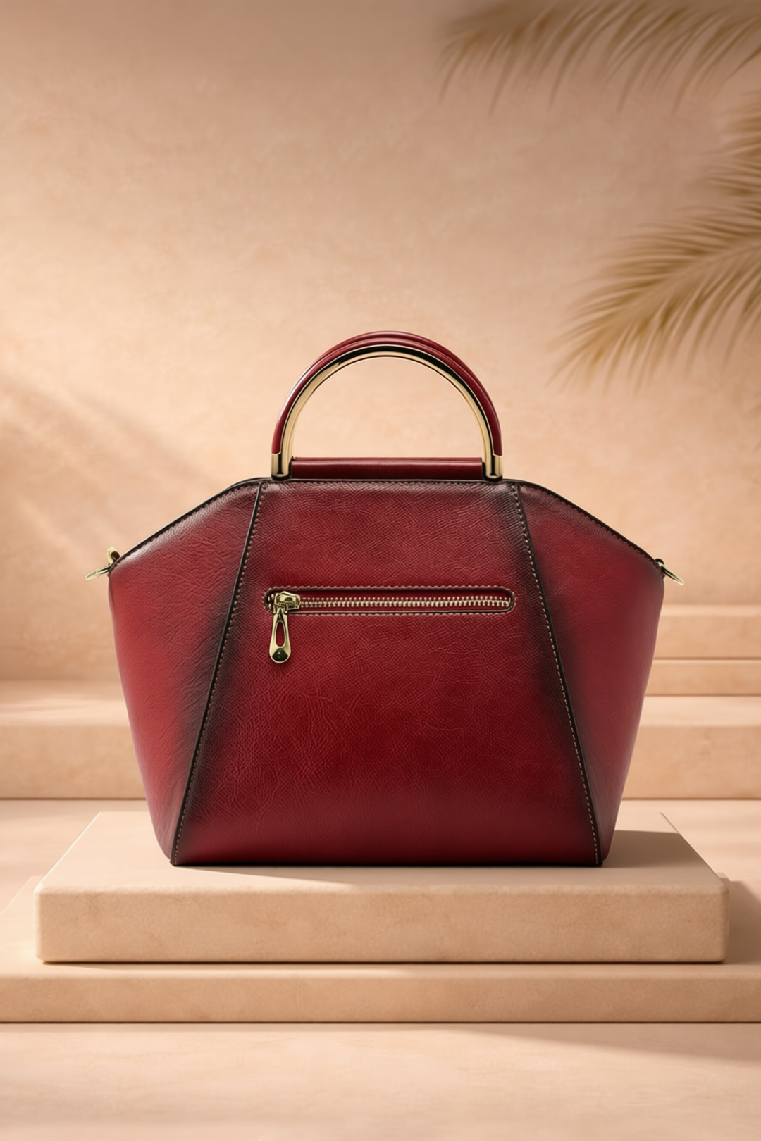 Trapez Women's Genuine Leather Handbag - Crimson