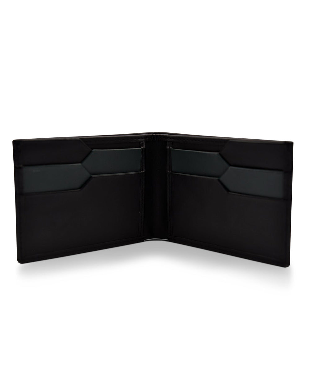 Men's Bi Fold Slim Wallet Soft Black with Blue Inside Genuine Leather RFID Blocking