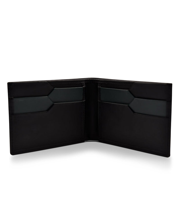 Men's Bi Fold Slim Wallet Soft Black with Blue Inside Genuine Leather RFID Blocking