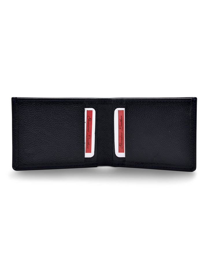Men's Bi Fold Extra Slim Wallet Grainy Black Genuine Leather RFID Blocking