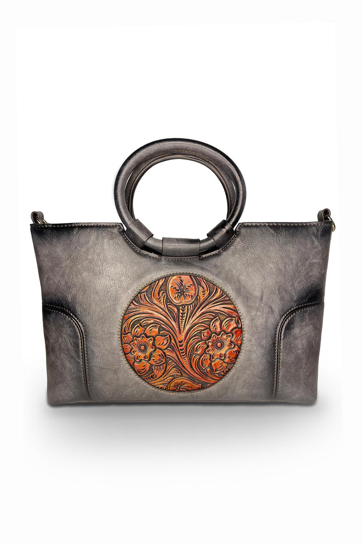 Iconic Women's  Genuine Leather Handbag - Charcoal Grey