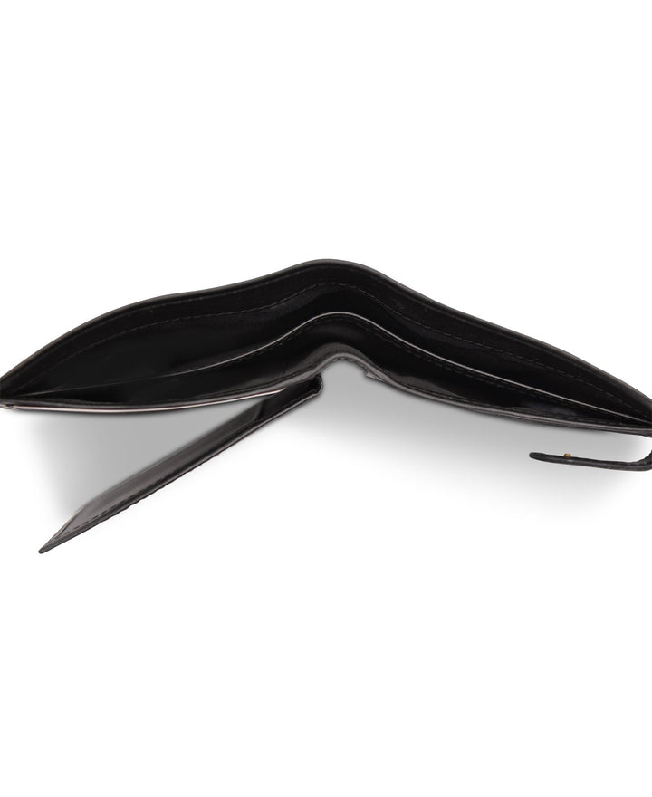 Men's Tri Fold Slim Wallet Soft Black Genuine Leather RFID Blocking Button Clasp