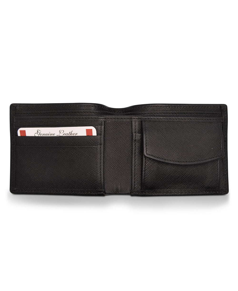 Men's Bi Fold Slim Wallet Mettalic Black Genuine Leather RFID Blocking