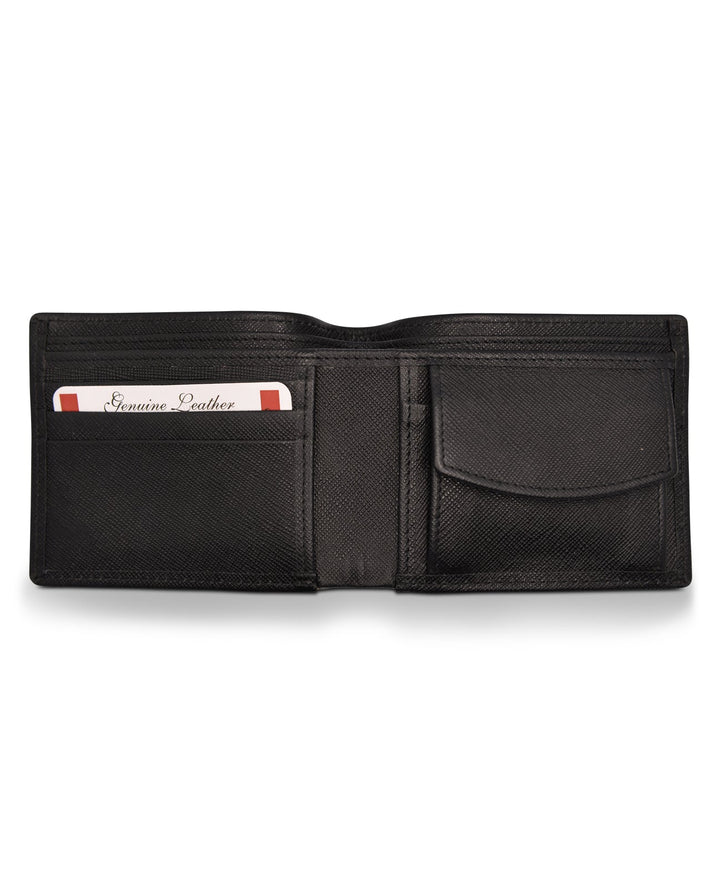 Men's Bi Fold Slim Wallet Mettalic Black Genuine Leather RFID Blocking