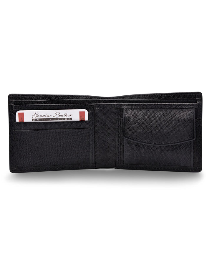 Men's Bi Fold Slim Wallet Mettalic Black Genuine Leather RFID Blocking