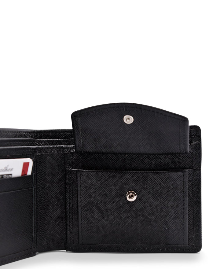 Men's Bi Fold Slim Wallet Mettalic Black Genuine Leather RFID Blocking