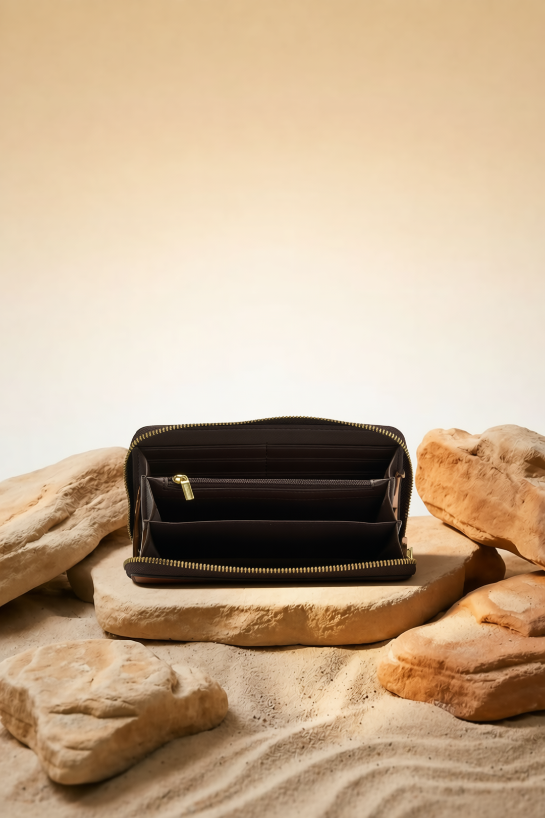 Embossed Women's Genuine Leather Clutch - Black