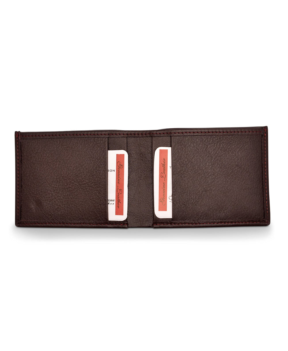 Men's Bi Fold Extra Slim Wallet Grainy Maroon Genuine Leather RFID Blocking