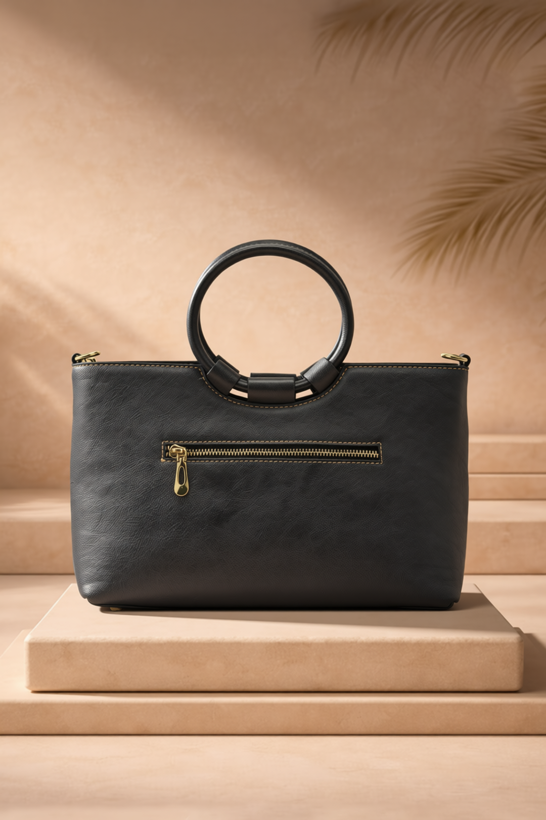 Iconic Women's  Genuine Leather Handbag - Black