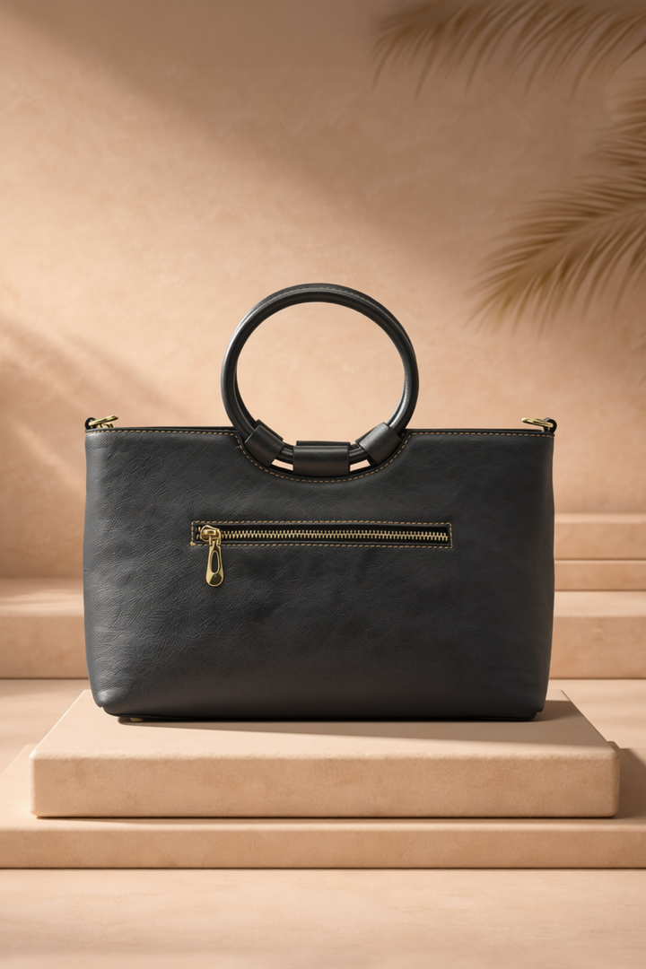 Iconic Women's  Genuine Leather Handbag - Black