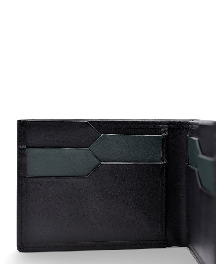 Men's Bi Fold Slim Wallet Soft Black with Blue Inside Genuine Leather RFID Blocking