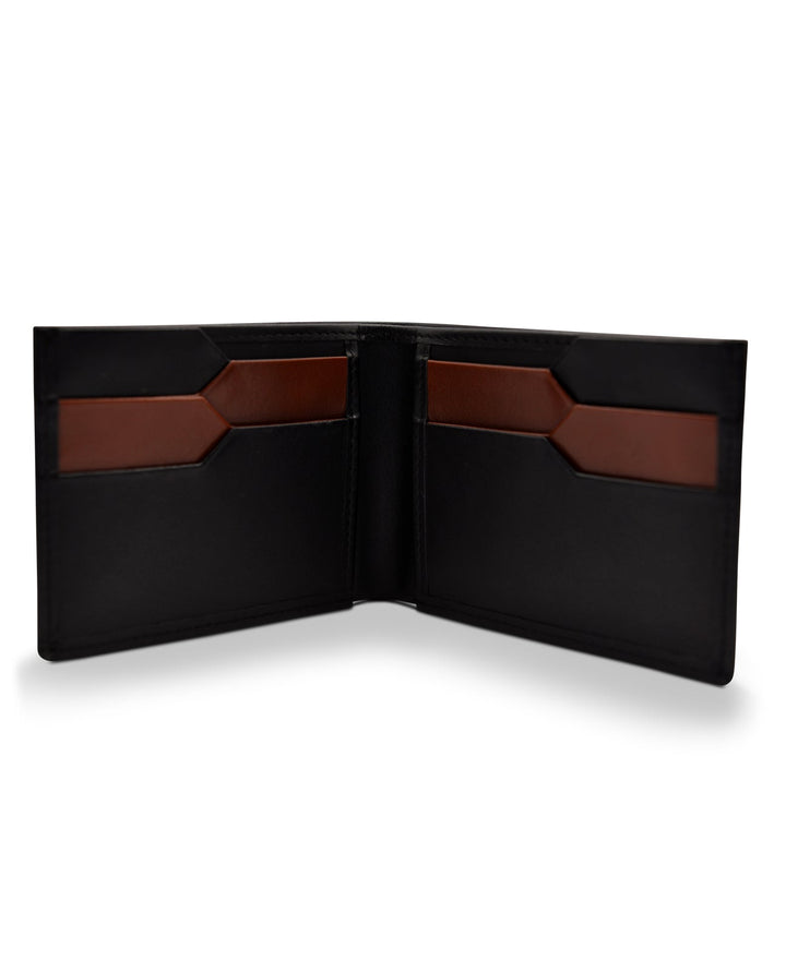 Men's Bi Fold Slim Wallet Soft Black with Brown Inside Genuine Leather RFID Blocking