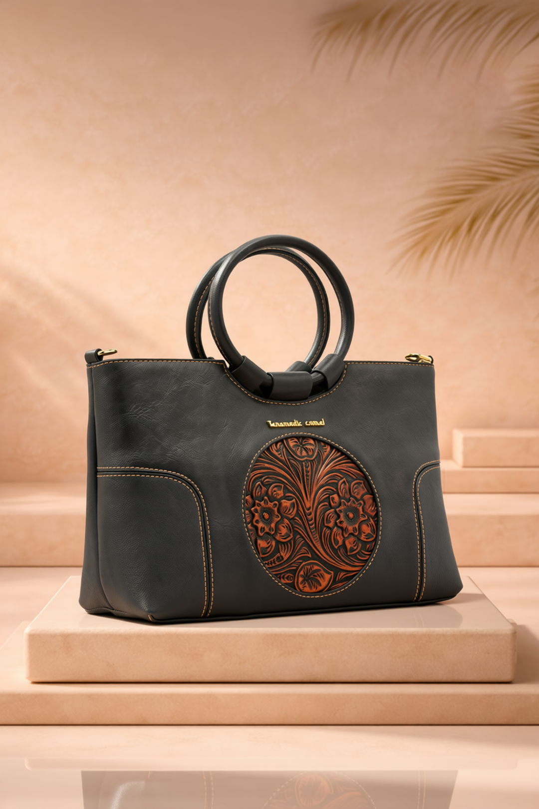 Iconic Women's  Genuine Leather Handbag - Black