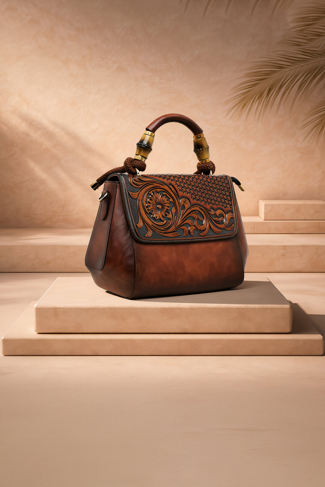 حقيبة يد نسائية من الجلد الطبيعي من أورا - بنية