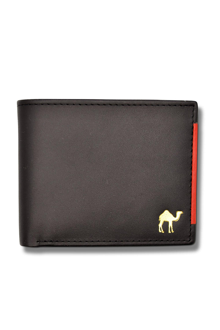 Men's Bi Fold Slim Wallet Soft Black Orange Genuine Leather RFID Blocking