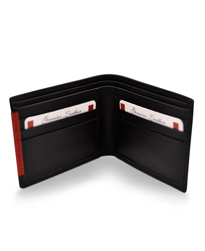 Men's Bi Fold Slim Wallet Soft Black Orange Genuine Leather RFID Blocking