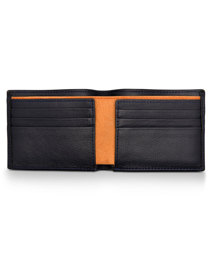Men's Bi Fold Slim Wallet Grainy Black with Tan Inside Genuine Leather RFID Blocking