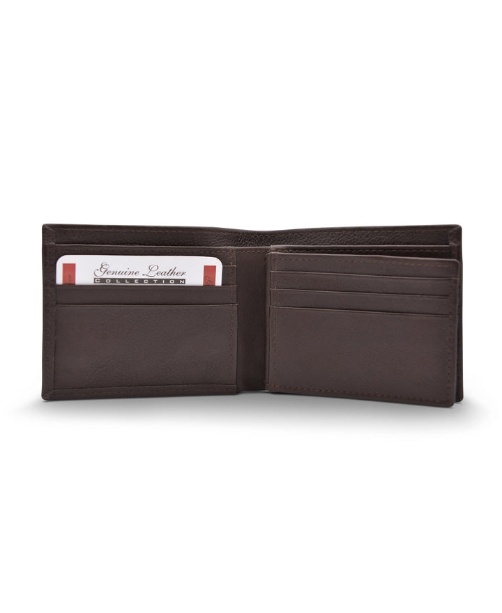 Men's Bi Fold Slim Wallet Grainy Brown Genuine Leather RFID Blocking