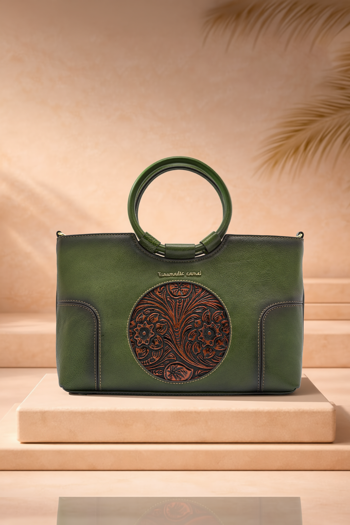 Iconic Women's  Genuine Leather Handbag - Emerald