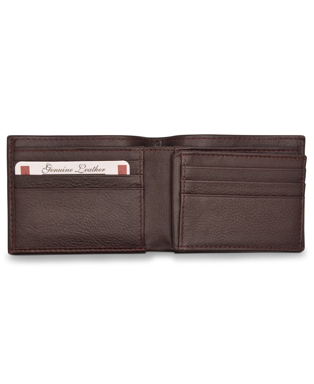 Men's Bi Fold Slim Wallet Grainy Brown Genuine Leather RFID Blocking