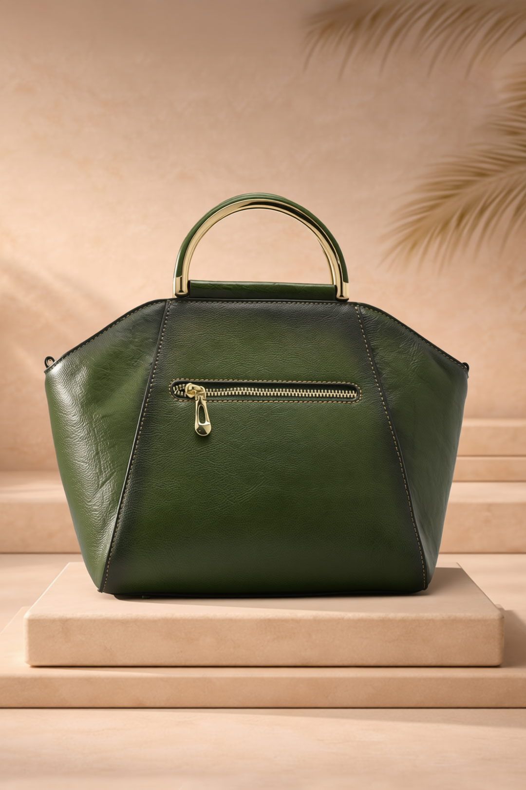Trapez Women's Genuine Leather Handbag - Emerald