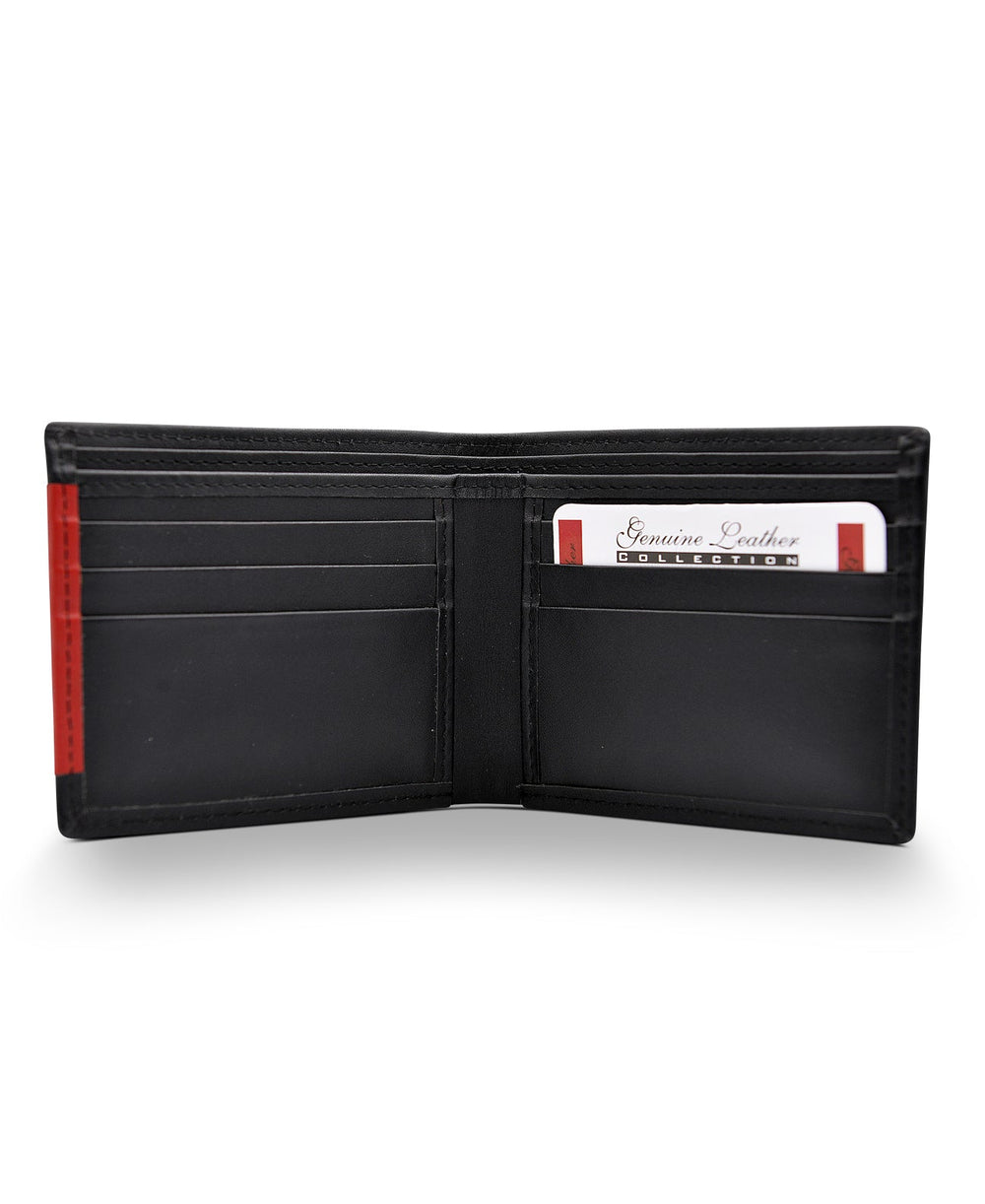 Men's Bi Fold Slim Wallet Soft Black Orange Genuine Leather RFID Blocking