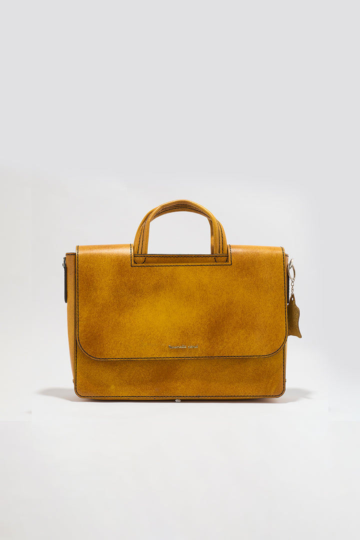 Alfredo Men's Genuine Leather Laptop Bag - Mustard