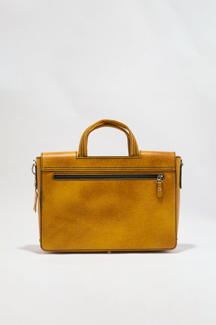 Alfredo Men's Genuine Leather Laptop Bag - Mustard