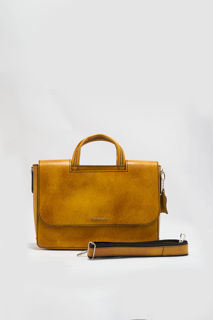 Alfredo Men's Genuine Leather Laptop Bag - Mustard