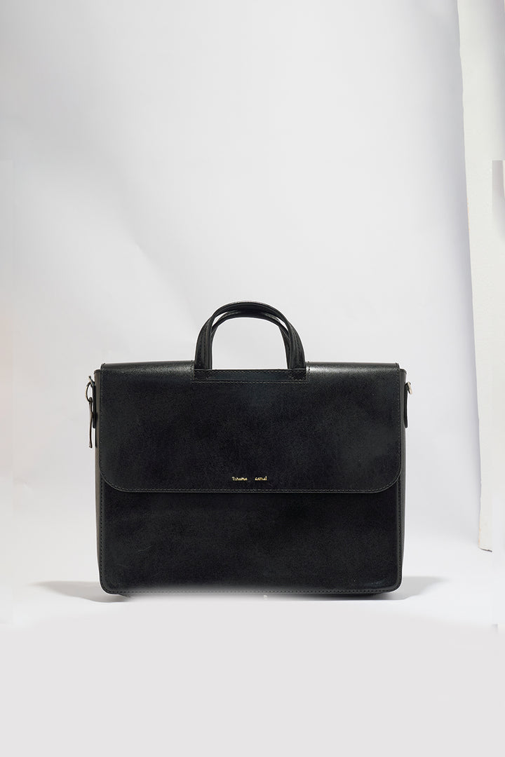 Alfredo Men's Genuine Leather Laptop Bag - Black