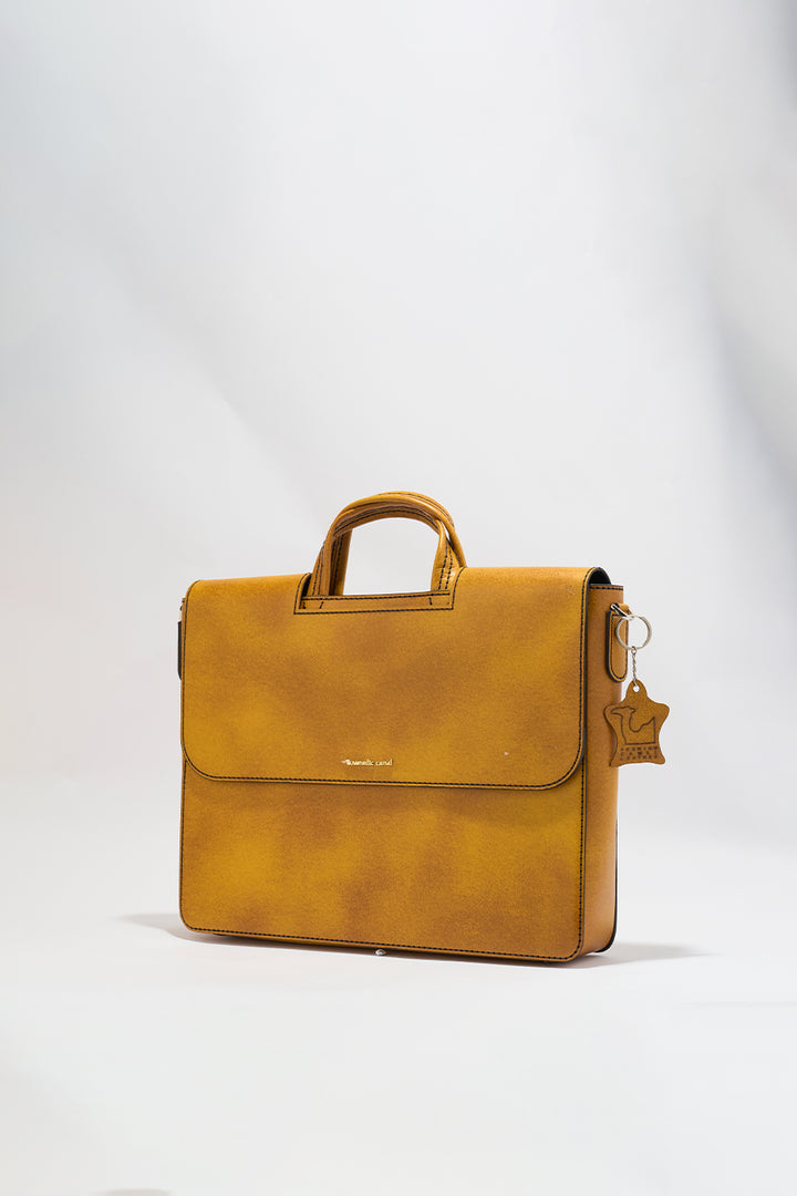 Alfredo Men's Genuine Leather Laptop Bag - Mustard