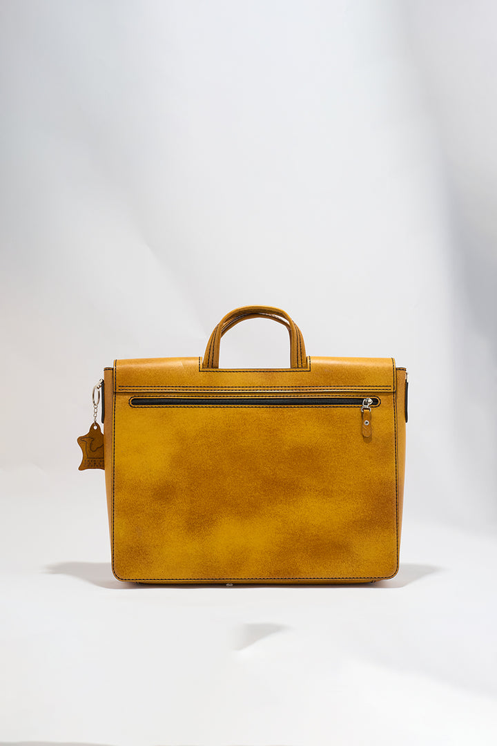 Alfredo Men's Genuine Leather Laptop Bag - Mustard