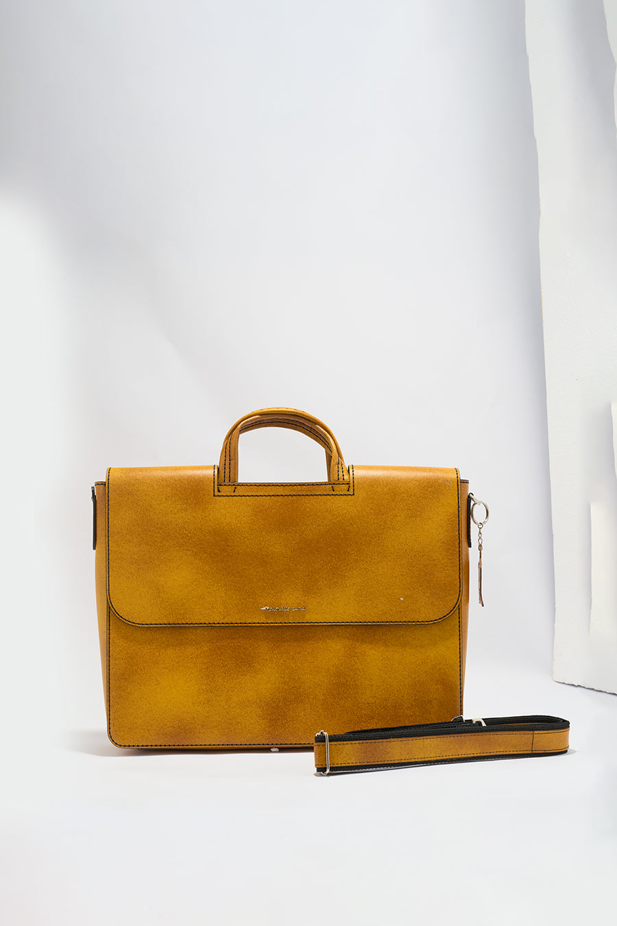 Alfredo Men's Genuine Leather Laptop Bag - Mustard