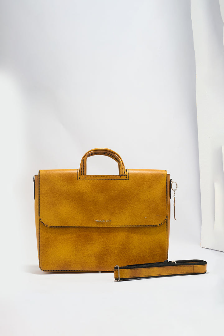 Alfredo Men's Genuine Leather Laptop Bag - Mustard