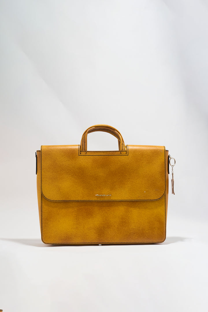 Alfredo Men's Genuine Leather Laptop Bag - Mustard