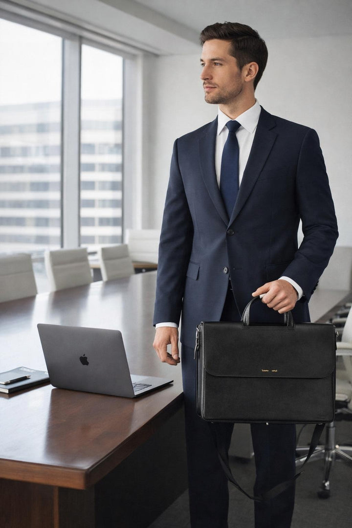 Alfredo Men's Genuine Leather Laptop Bag - Black