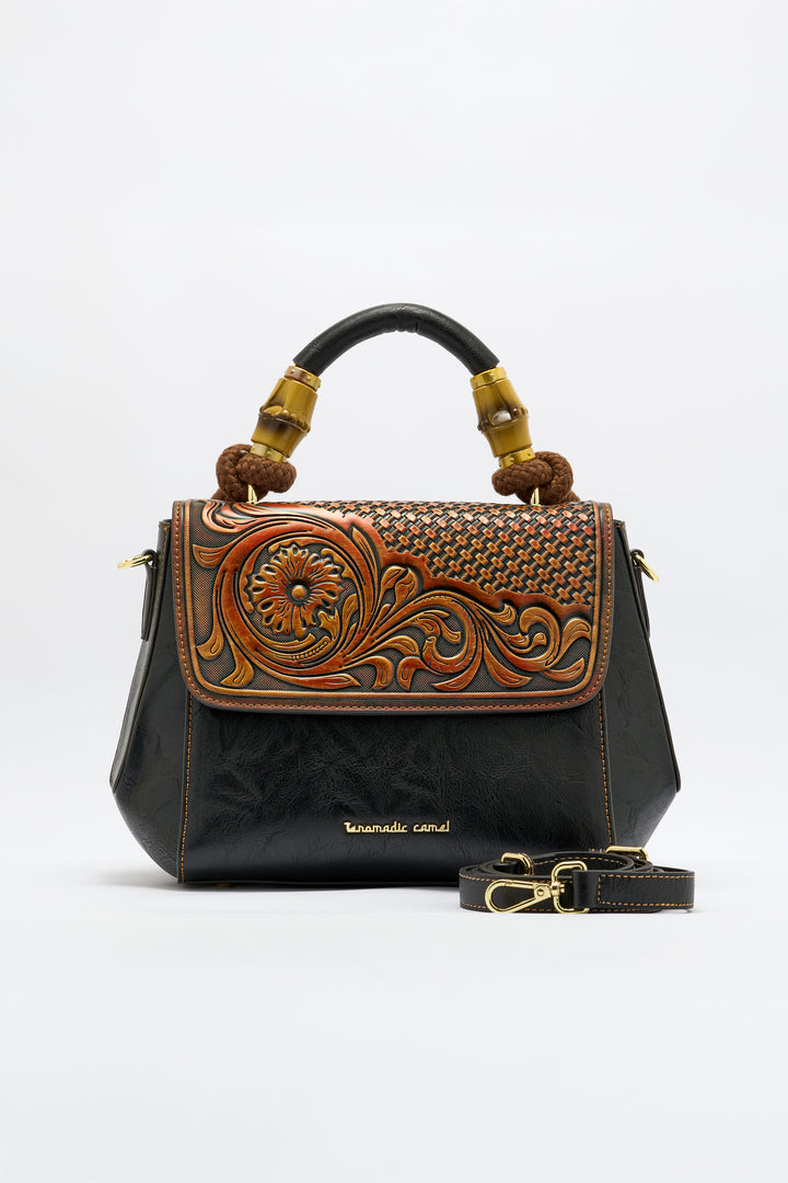 Aura Women's Genuine Leather Handbag - Black