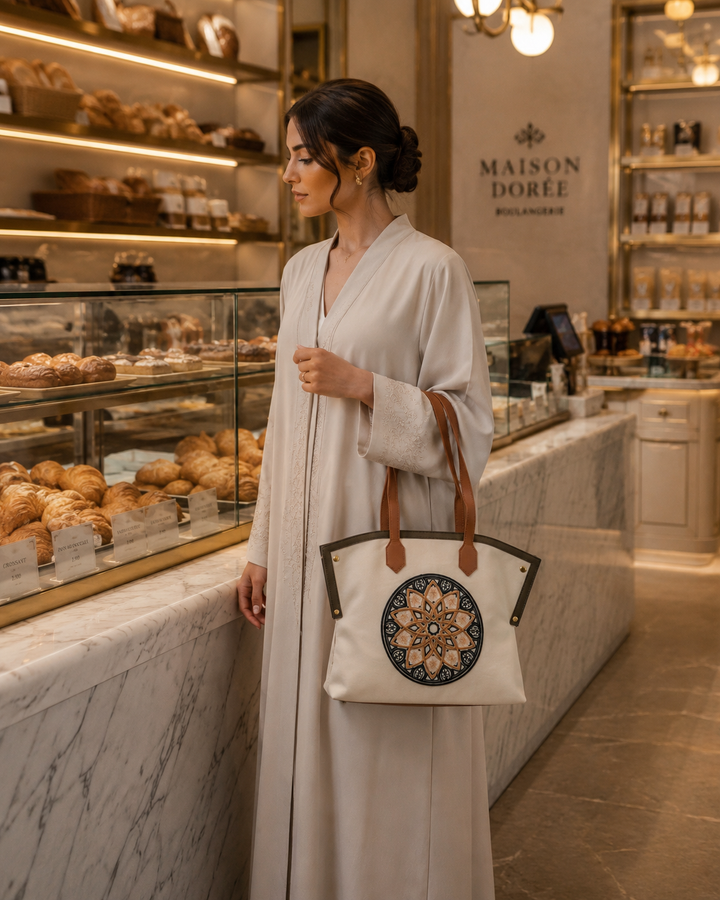 The Chandelier Statement Tote – Ivory, Tan & Black