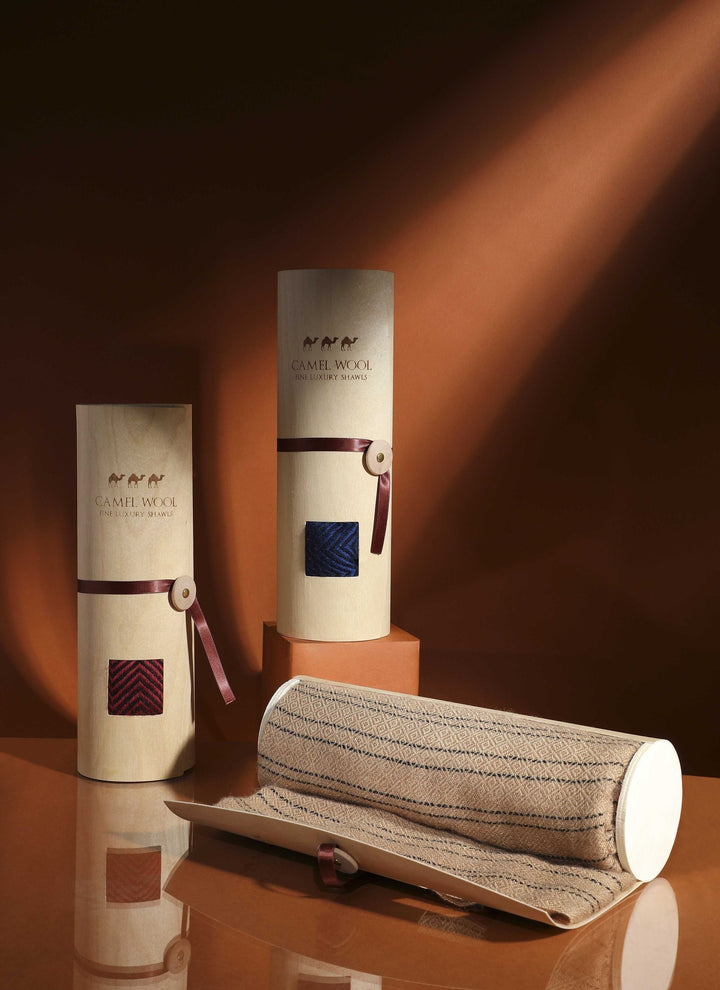 Camel Wool Luxury Scarf - Honey Chevron Plain