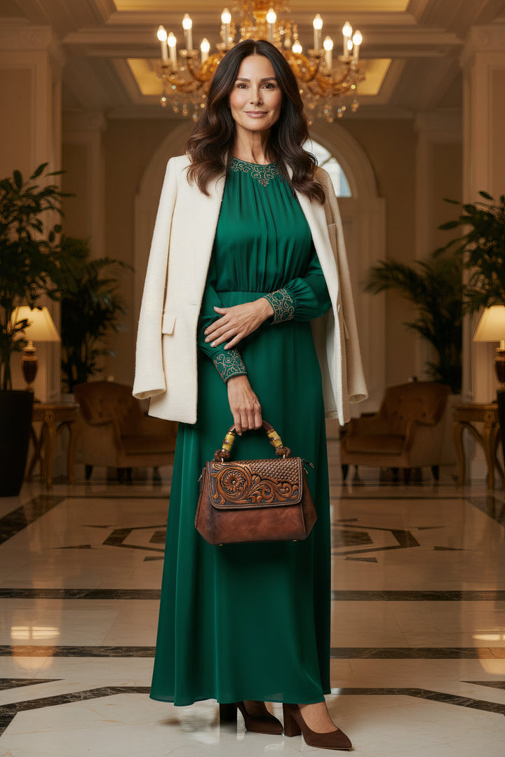 حقيبة يد نسائية من الجلد الطبيعي من أورا - بنية