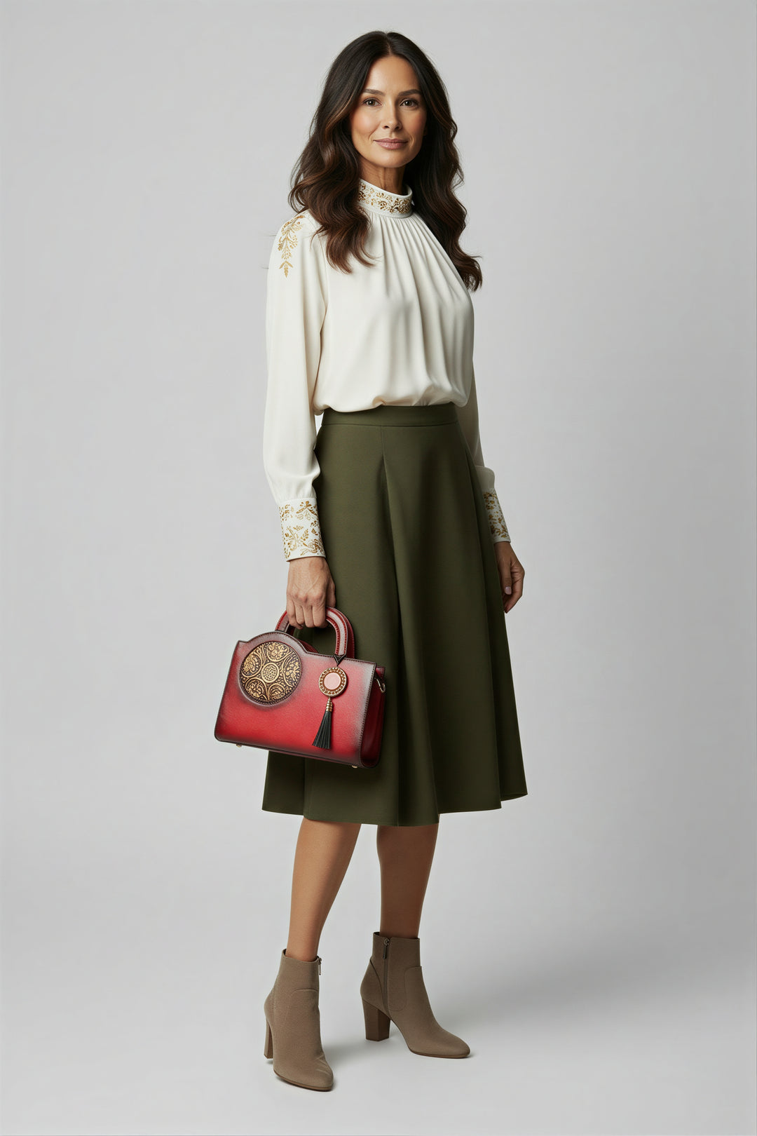 حقيبة يد نسائية من الجلد الطبيعي من ميستيك - أحمر