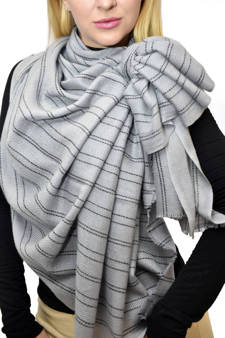 Camel Wool Luxury Scarf   - Taupe Grey Verticles