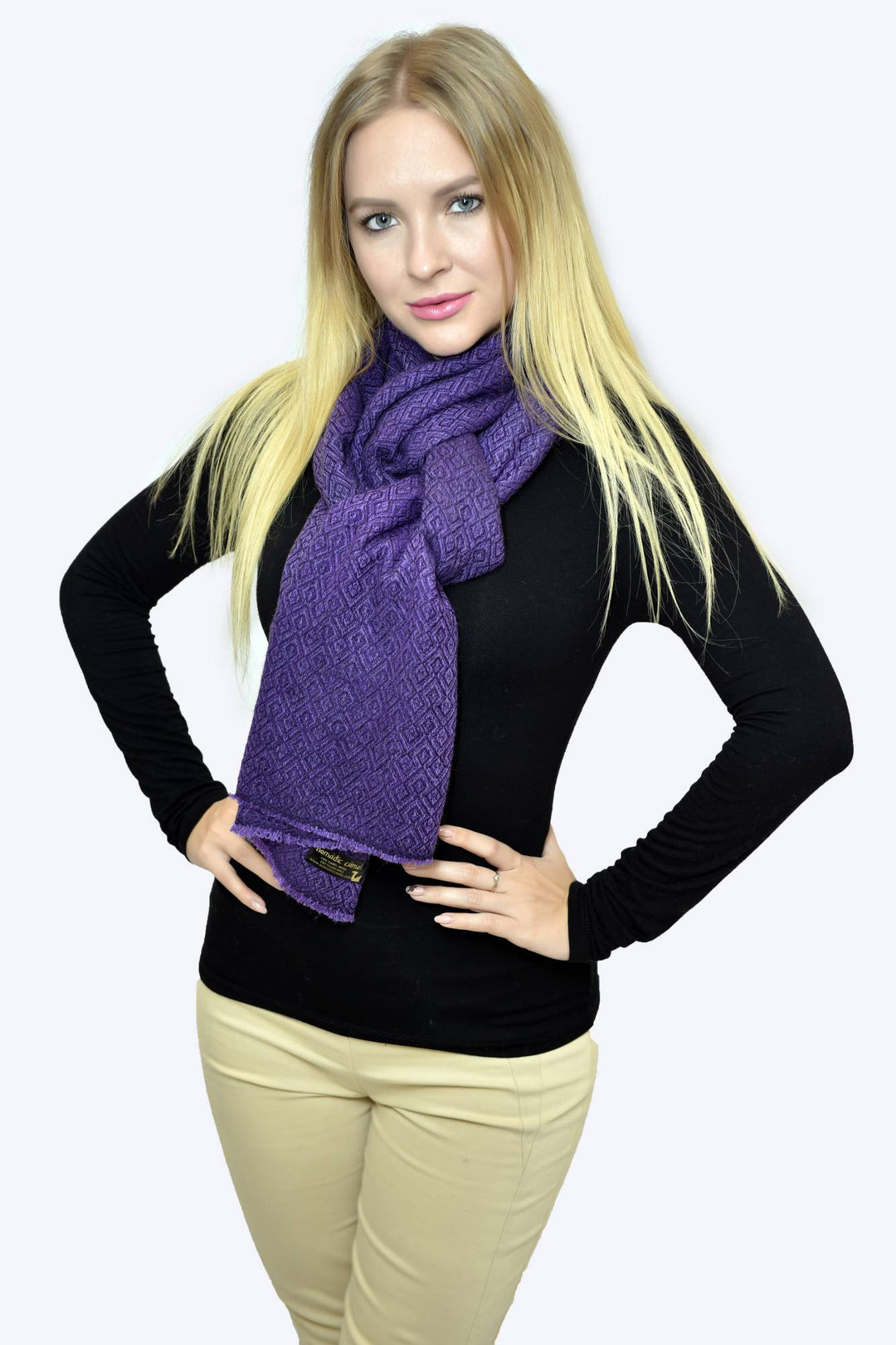 Camel Wool Luxury Scarf   - Purple Diamond