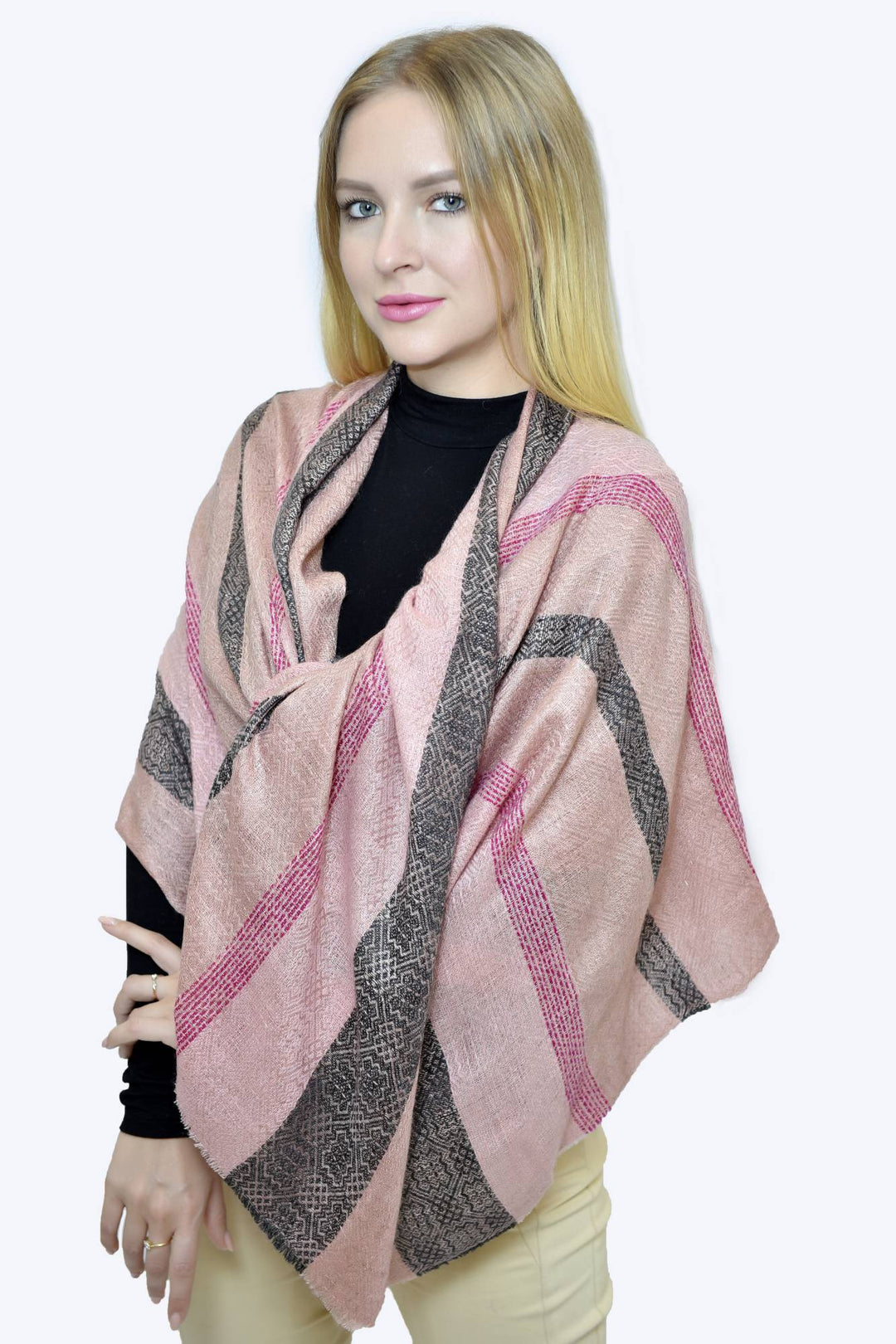 Camel Wool Luxury Scarf   - Dusty Pink Window
