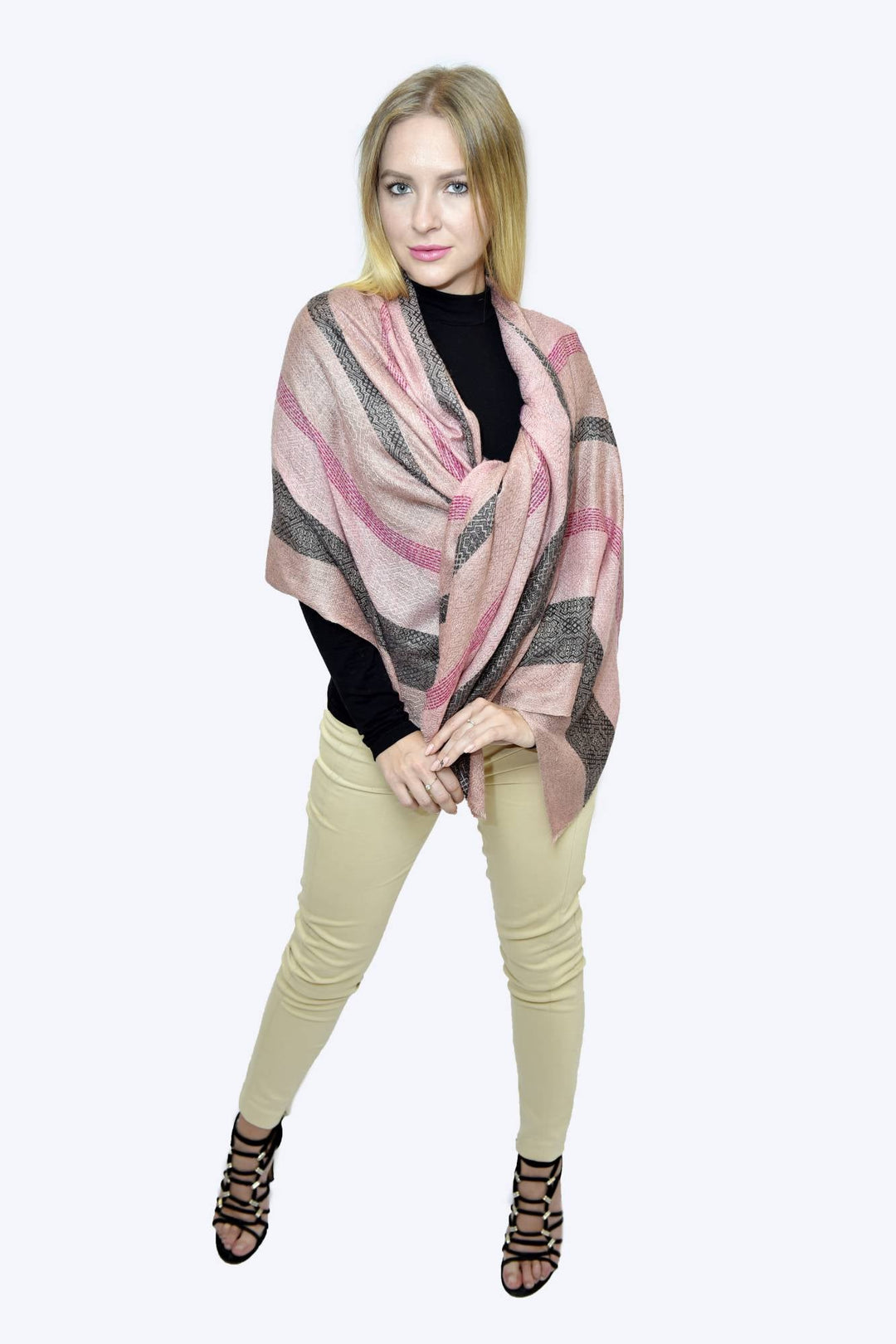 Camel Wool Luxury Scarf   - Dusty Pink Window