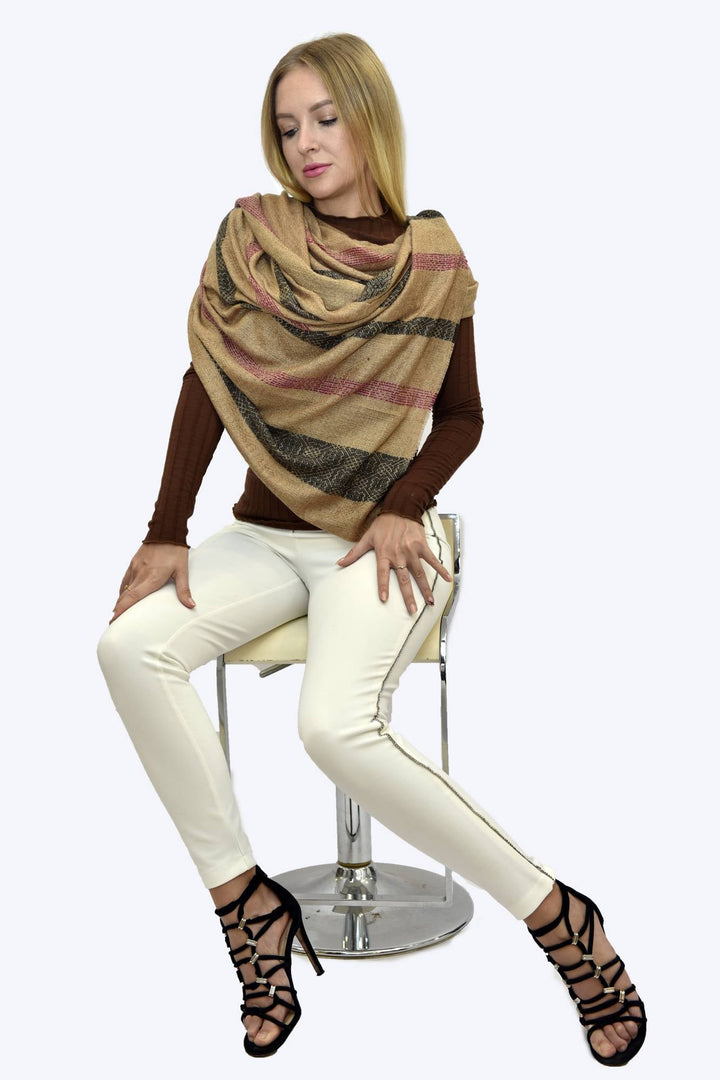 Camel Wool Luxury Scarf - Camel Window Pane