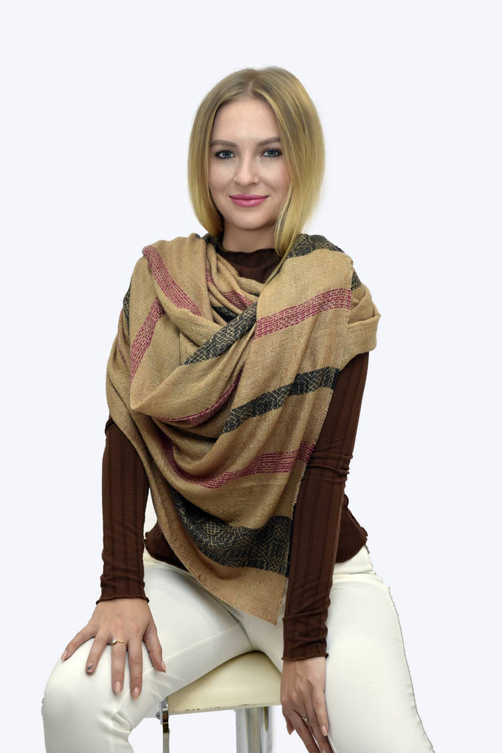 Camel Wool Luxury Scarf - Camel Window Pane