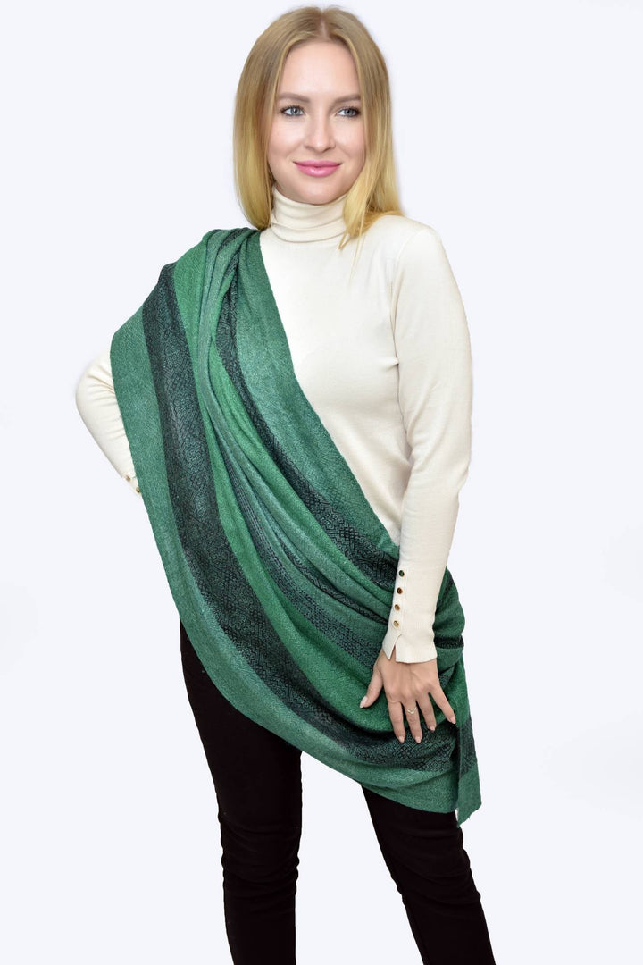 Camel Wool Luxury Scarf - Emerald Green Window Pane