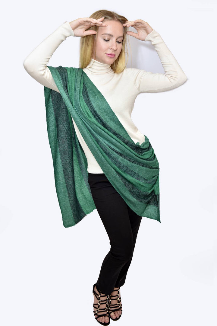 Camel Wool Luxury Scarf - Emerald Green Window Pane