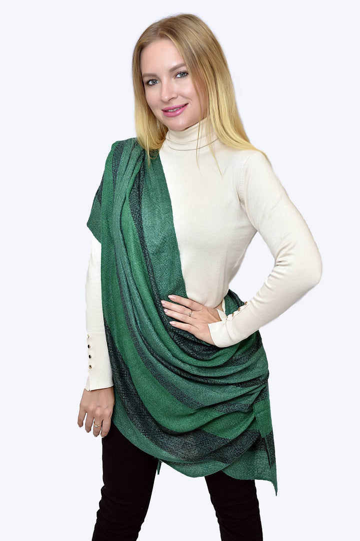Camel Wool Luxury Scarf - Emerald Green Window Pane